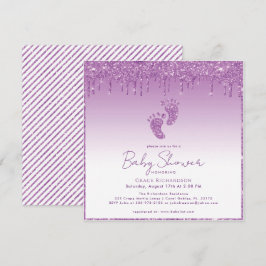 Inbjudan till lila Glitter Baby Shower