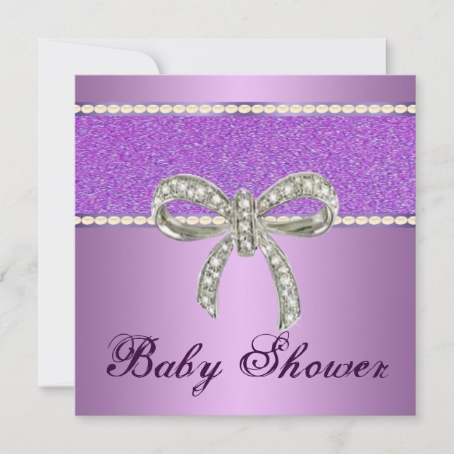 Inbjudan till lila Glitter Diamond Bow Baby Shower (Framsida)