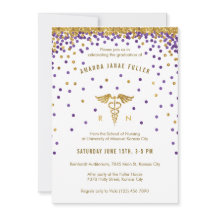 Inbjudan till lila & Guld Confetti Nurse Studenten