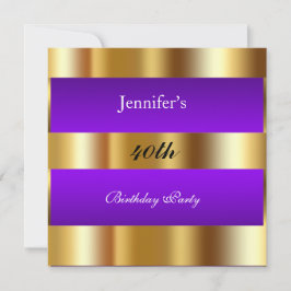 Inbjudan till lila Guld Födelsedagsfest guld