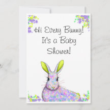 Inbjudan till lila & Gult Bunny Baby Shower