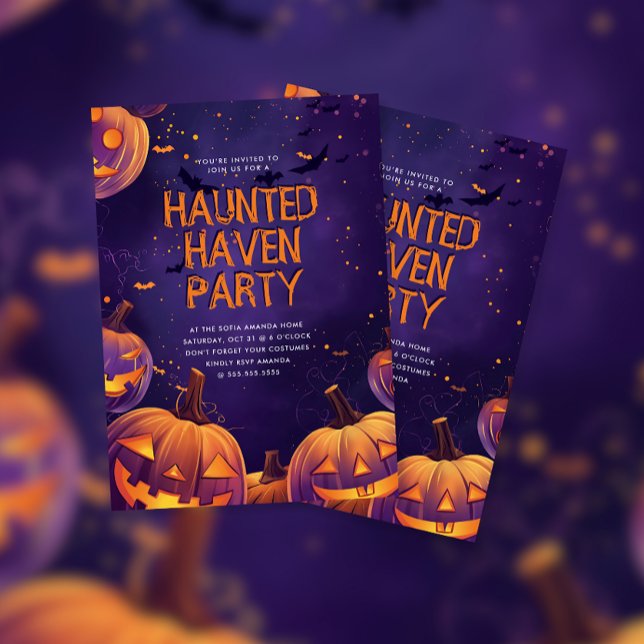 Inbjudan till lila Haunted Haven Halloween fest (Skapare uppladdad)