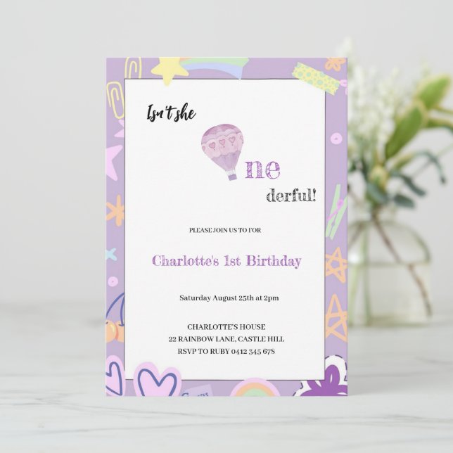 INBJUDAN TILL LILA HIMMEL GIRLY BIRTHDAY (Stående Fram)
