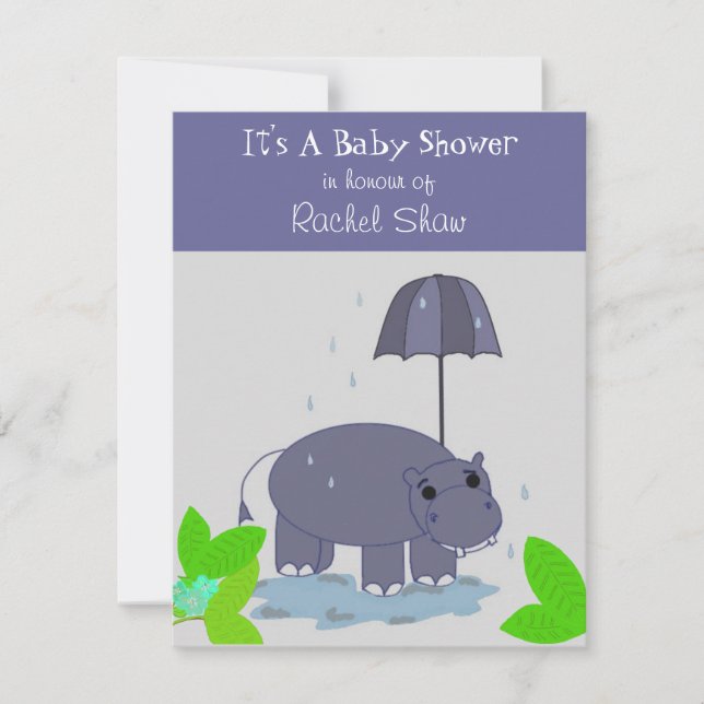 Inbjudan till lila Hippopotamus Baby Shower (Framsida)