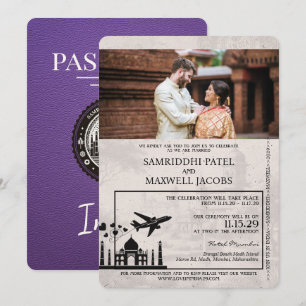Inbjudan till lila India Passport Wedding