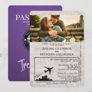 Inbjudan till lila Ireland Passport Wedding