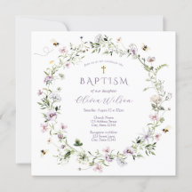 Inbjudan till lila känslig Wildblomsterbaptism