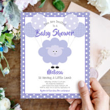 Inbjudan till lila Lamb Budget Cute Baby Shower