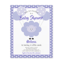 Inbjudan till lila Lamb Budget Cute Baby Shower