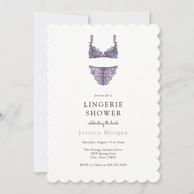 Inbjudan till lila Lingerie Shower (Framsida)