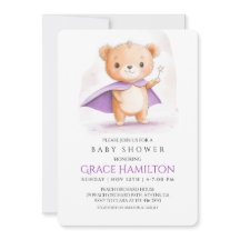 Inbjudan till lila Magic Bear Baby Shower för flic