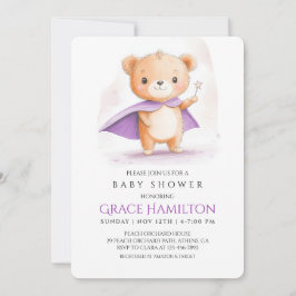 Inbjudan till lila Magic Bear Baby Shower för flic
