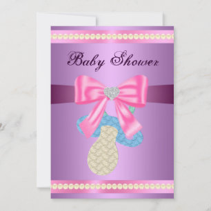 Inbjudan till lila Nappar Baby Shower