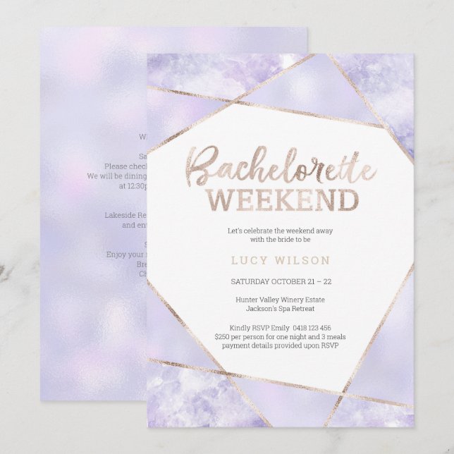 Inbjudan till lila och Guld Bachelorette Helg (Fram/baksida)