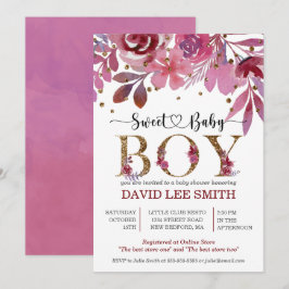 Inbjudan till Lila och Guld Confetti Boy Baby Show