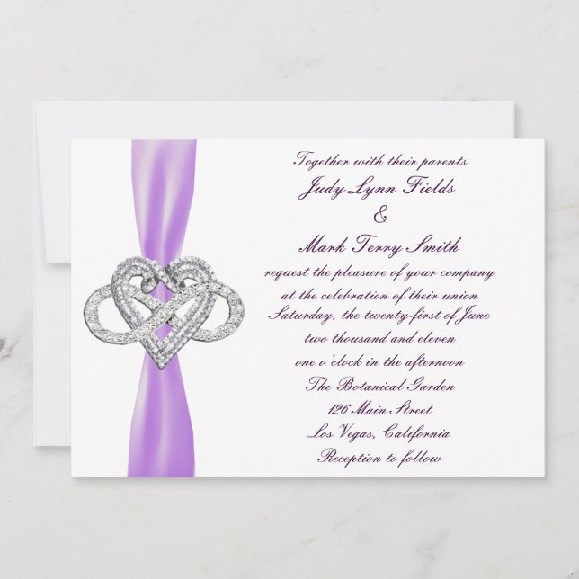 Inbjudan till lila Ofinity Heart Wedding (Framsida)