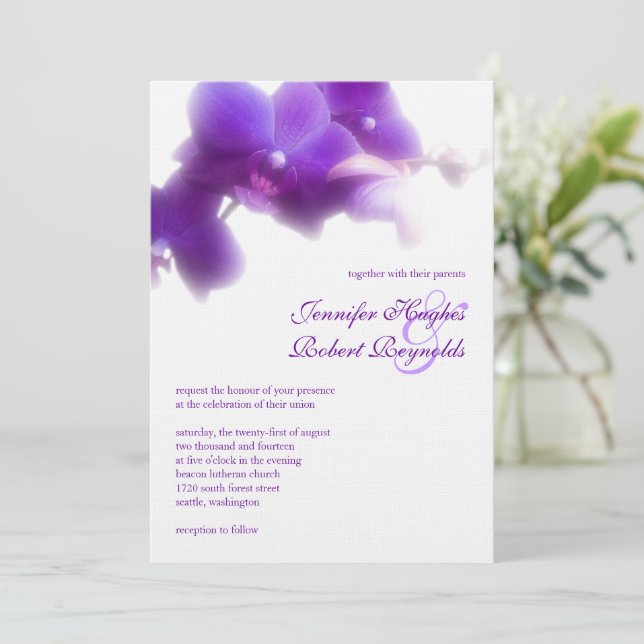 Inbjudan till lila Orchid Wedding (Stående Fram)