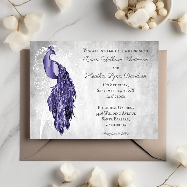 Inbjudan till lila Peacock Wedding (Skapare uppladdad)