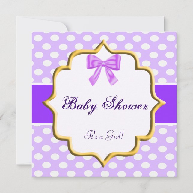 Inbjudan till lila Polka Dot Baby Shower (Framsida)