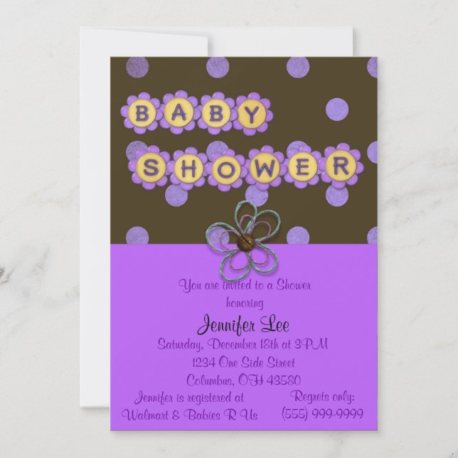 Inbjudan till Lila Polka dots Baby Shower (Framsida)