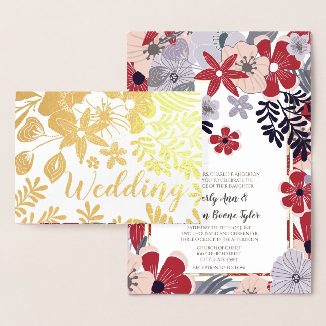 Inbjudan till lila Red Rosa Gold Foil Wedding Folierat Kort (Display)
