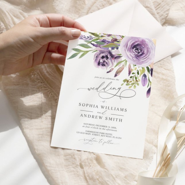 Inbjudan till lila Ro Blommigt Elegant bröllop (Skapare uppladdad)