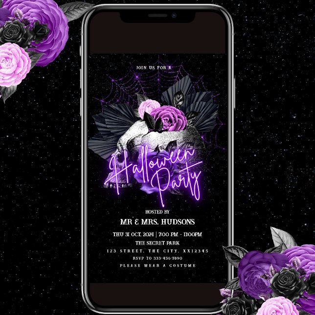 Inbjudan till lila Ro och Skull Halloween fest (Skapare uppladdad)