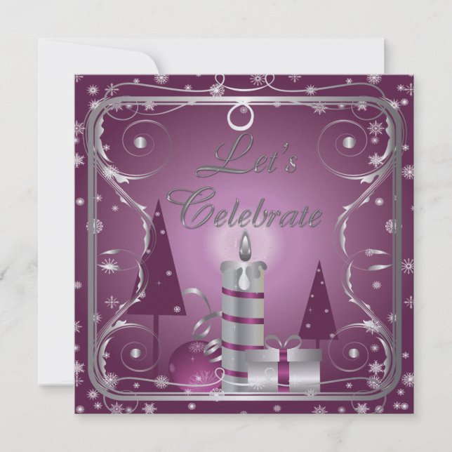 Inbjudan till lila Silver Swirls Träd Ornaments (Framsida)