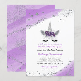 Inbjudan till lila Silver Unicorn Baby Shower