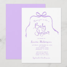 Inbjudan till lila Simple Bow Baby Shower