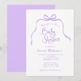 Inbjudan till lila Simple Bow Baby Shower