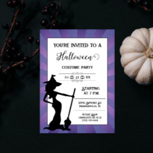 Inbjudan till lila Starburst Witch Halloween fest