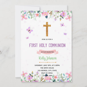 Inbjudan till lila tema för fjäril-baptism