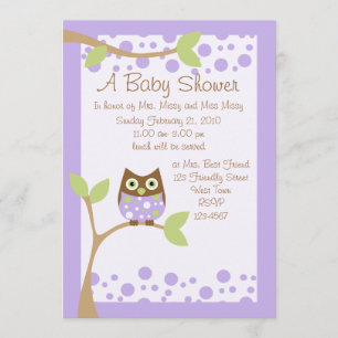 Inbjudan till lila Uggla Baby Shower