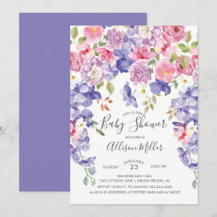 Inbjudan till lila Violet Blommigt Baby Shower