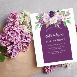 Inbjudan till lila violetta blommor i budgeten