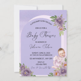 Inbjudan till lila Watercolor Baby Shower