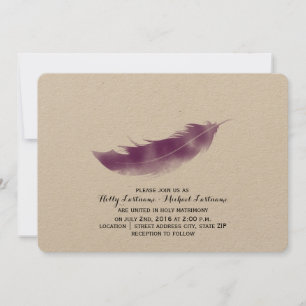 Inbjudan till lila Watercolor Feather Wedding
