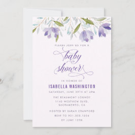 Inbjudan till lila Watercolor Flowers Baby Shower