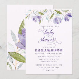 Inbjudan till lila Watercolor Flowers Baby Shower