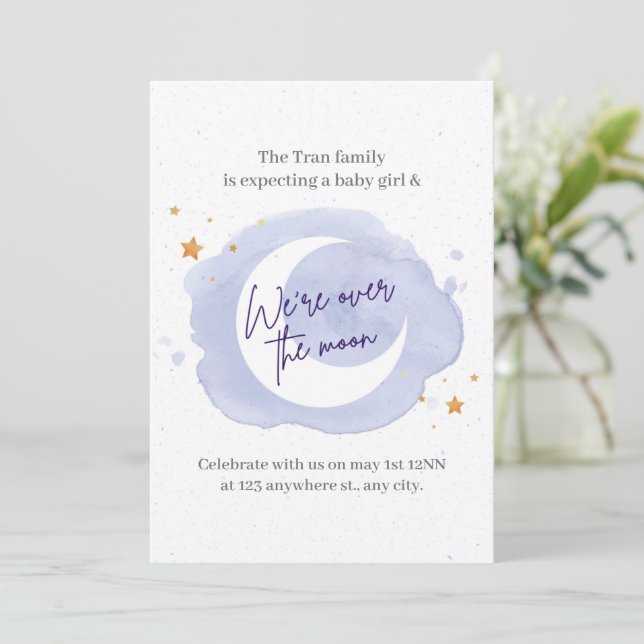 Inbjudan till lila Watercolor Girl Baby Shower (Stående Fram)