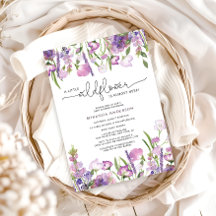 Inbjudan till lila Wildblomma Baby Shower