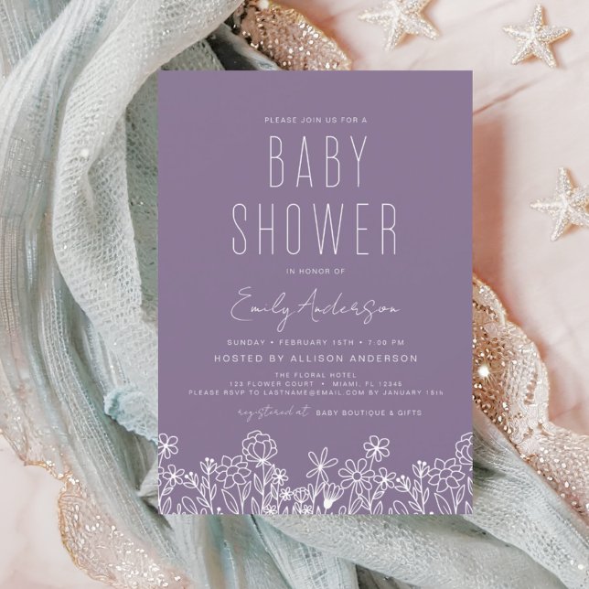 Inbjudan till lila Wildblomma Boho Baby Shower Flygblad (Skapare uppladdad)