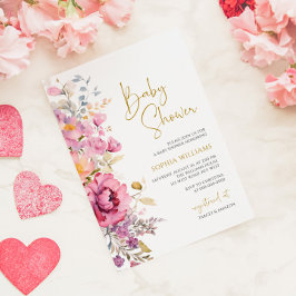 Inbjudan till lila Wildblommor Baby Shower