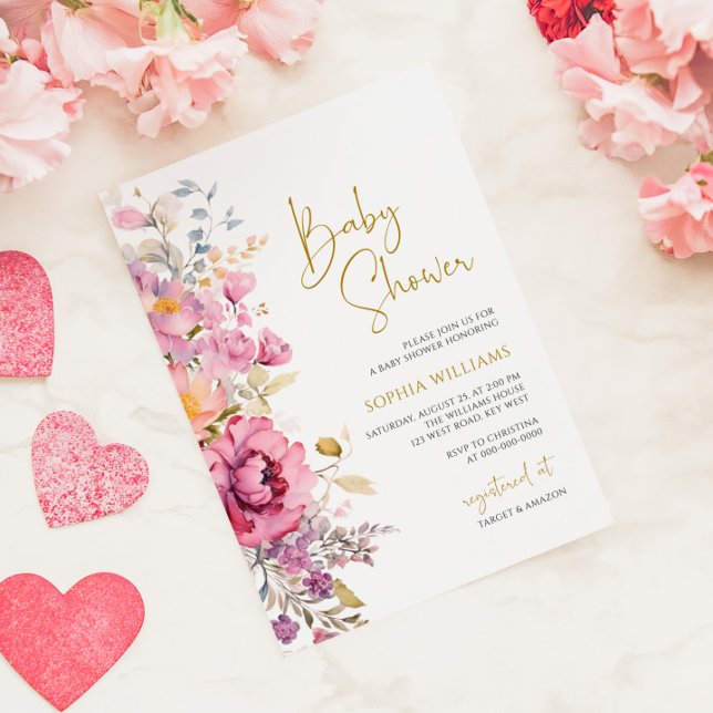 Inbjudan till lila Wildblommor Baby Shower (Skapare uppladdad)