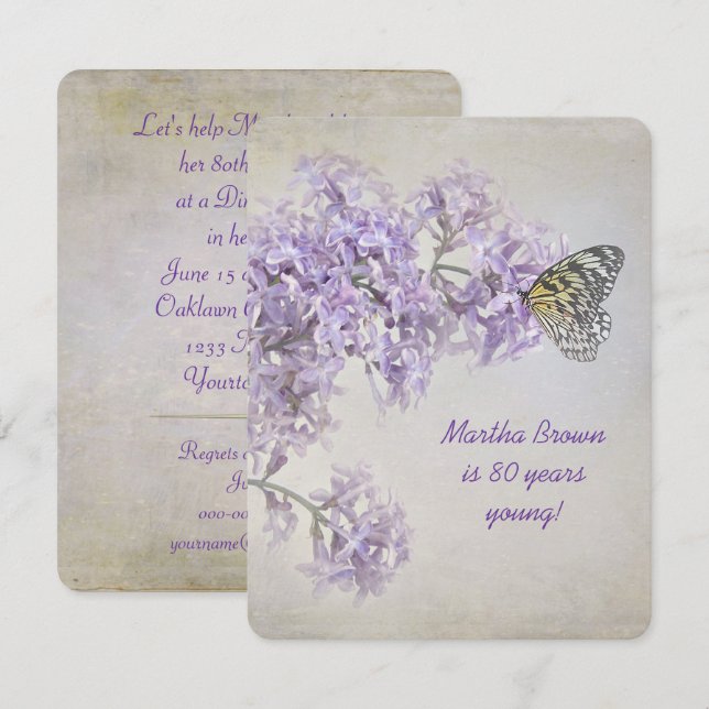 Inbjudan till Lilac Birthday (Fram/baksida)