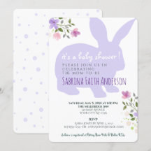 Inbjudan till Lilac Blommigt Bunny Baby Shower