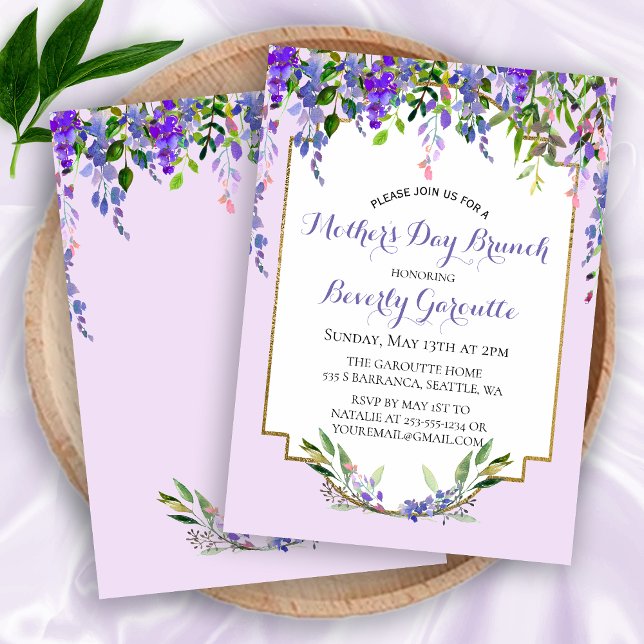 Inbjudan till Lilac Blommigt Mors dag Brunch (Lilac Floral Mother's Day Brunch Invitation)