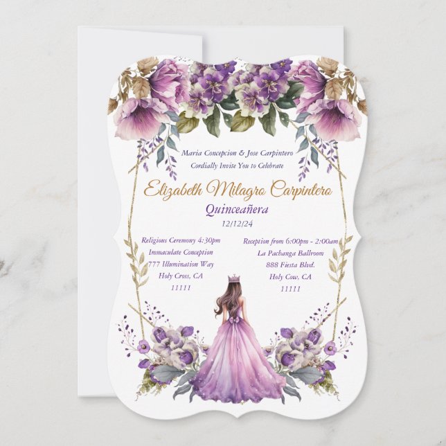Inbjudan till Lilac Quinceañera (Framsida)