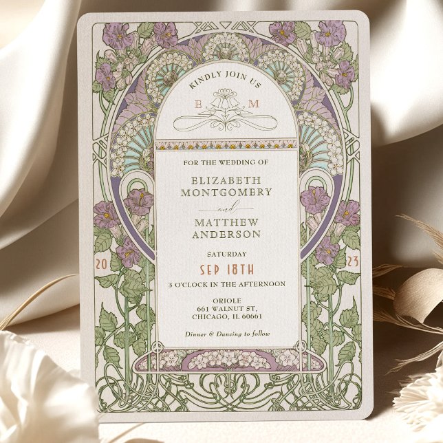 Inbjudan till Lilac Wedding Art nouveau av Mucha (Skapare uppladdad)